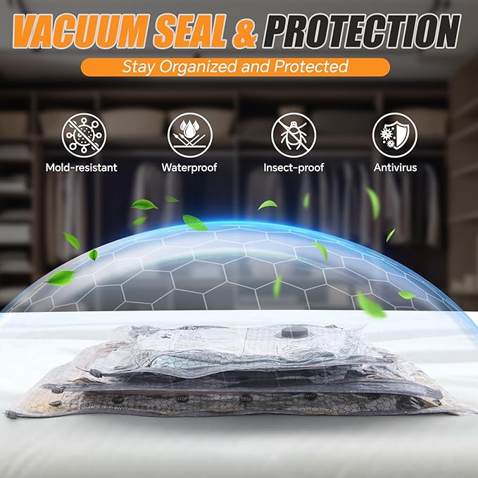 Travel Vacuum Storage Bags with Pump, 20 Pack Carry-on Compression Packing Bags + Portable Electric Pump, 80% Space Saver of Clothes, Vacuum Seal Bags for Clothing Travel Luggage