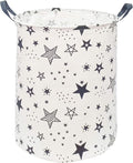 KUNRO Round Laundry Gift Basket Storage Hamper, Clothes Storage Organizer Bins, Shelf Basket with Handles for Room Decor (Black Star)