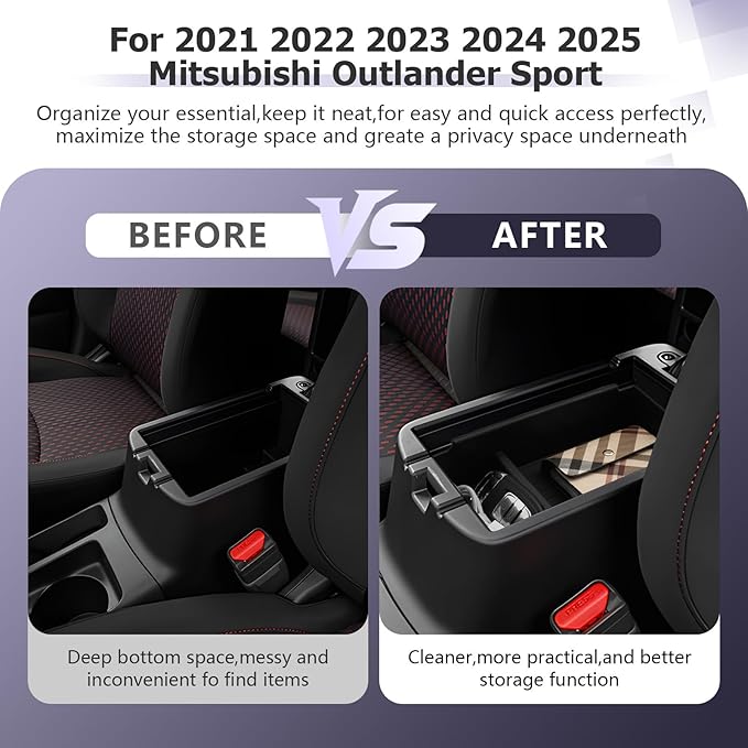 LUWU Center Console Organizer Compatible with 2021 2022 2023 2024 2025 Mitsubishi Outlander Sport Accessories Armrest Storage Box Glove Organizer Tray ABS Material [NOT for 2025 Outlander PHEV&Gas]