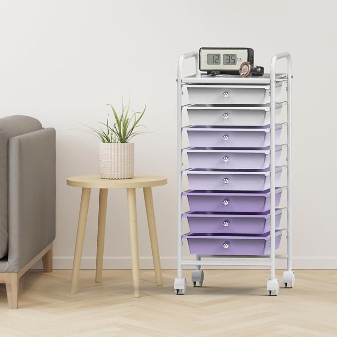 Simple Houseware 8 Drawers Rolling Utility Cart Art Craft Storage, Purple | 1-Column, 30.25" Height, Lockable Wheels, for School, Office, Art Craft, and Paper Storage