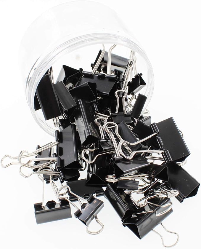 Assorted Sizes Binder Clips,Paper Clamps,Black Metal Fold Back Clips for Office School Supplies,Large, Medium,Small Size Metal Clips,Big Size Paper Holder,Elastic Rubber Band (60 PCS Black)