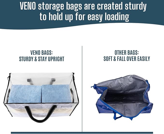 VENO 6 Pack Heavy Duty Moving Bags, Clear Storage Bags for Clothes and Comforters, College Dorm Essentials Packing Supplies, Foldable Boxes Alternative (Clear, 6 Pack)