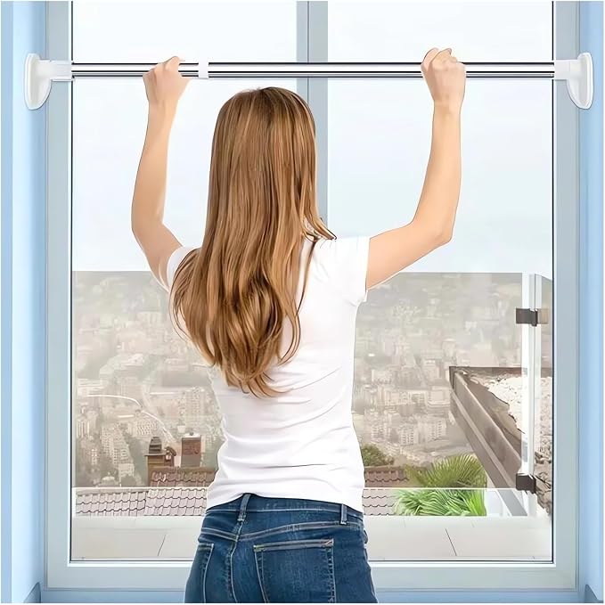 Drill Free Adjustable Rod - 2024 New Adjustable Pressure Curtain Rod Tension Window, Expandable No Drilling Shower Curtain Rod Spring Tension Rod for Closet Heavy Duty (19.6"-31.5")
