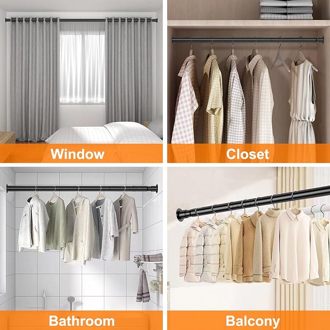 Closet Rod, 17-85 Inch Adjustable Closet Rod for Rugged Durability,1.3 Inch Diameter Heavy Duty Closet Rods for Hanging Clothes, Premium Metal Closet Poles for Wardrobes