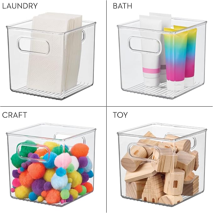 iDesign Plastic Pantry Storage Organizer Bin, 6" x 6" x 6" | Easy Grip Handles, Kitchen Storage, Freezer and Fridge Organizer, Clear