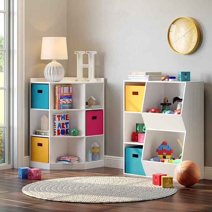 RiverRidge Folding Storage Bins - 2-pack of 10in Tall Golden Yellow Cubes | Fabric Bins, Set of 2 Storage Cubes, Cut-out Handles, Playroom Closet Organizer, Collapsible Cubby with Bottom Board Insert
