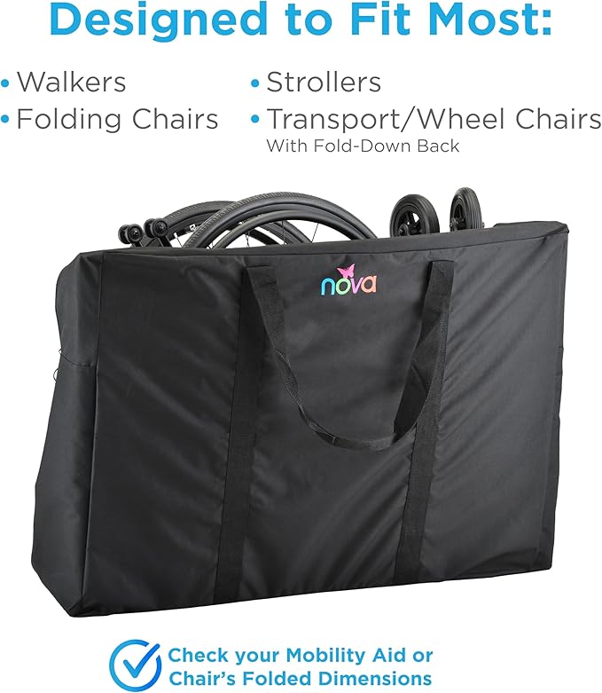 nova - Extra Large Mobility Travel Bag - Universal Carrier for Rollator Walkers, Folding Wheelchairs, and Transport Chairs - Durable Water-Resistant Storage Bag with Long Handles and Dual Zippers