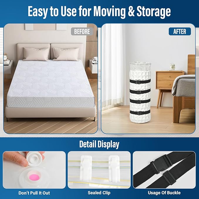 Twin Size Mattress Vacuum Bag -80% Compression for Mattress Storage with Leakproof Double-Zip Seal | Includes Reusable Organizer Bag & Labels for Dorm Heavy Duty Moves