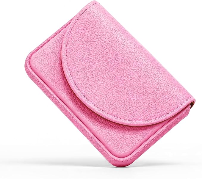 Business Card Holder，PU Leather Business Card Case Wallet Pink | Pocket Travel Name Card Case for Men and Women Gift，Portable Magnetic Business Card Carrier for Purse