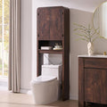 Over the Toilet Storage Cabinet, 69.69" Curved Bathroom Storage Organizer Cabinet with Doors and Adjustable Shelves, Wooden Free Standing Toilet Space Saver Rack, Brown