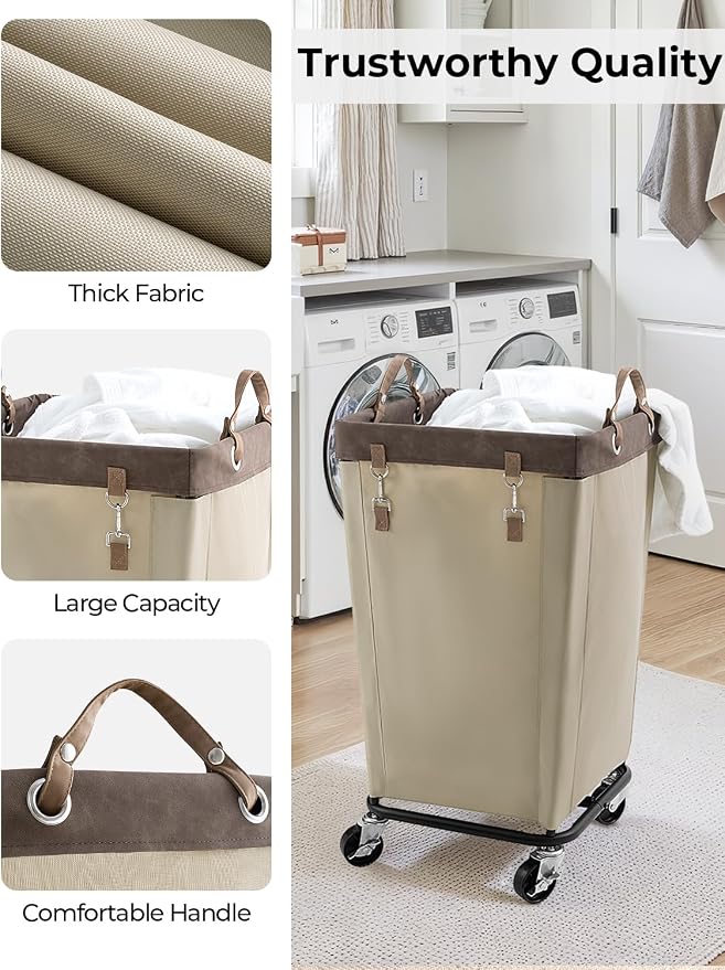 StorageWorks Laundry Basket with Wheels for Clothes, 160L Tan Hamper Cart