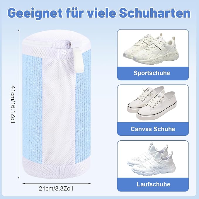 Dntorx 2 PCS Shoe Washing Machine Bags for Washer and Dryer, Blue + White | Reusable Laundry Shoe Bag, Hands Free, Hidden Self-locking Zipper, 360° Deep Cleaning, For Sneakers and All Shoes Types