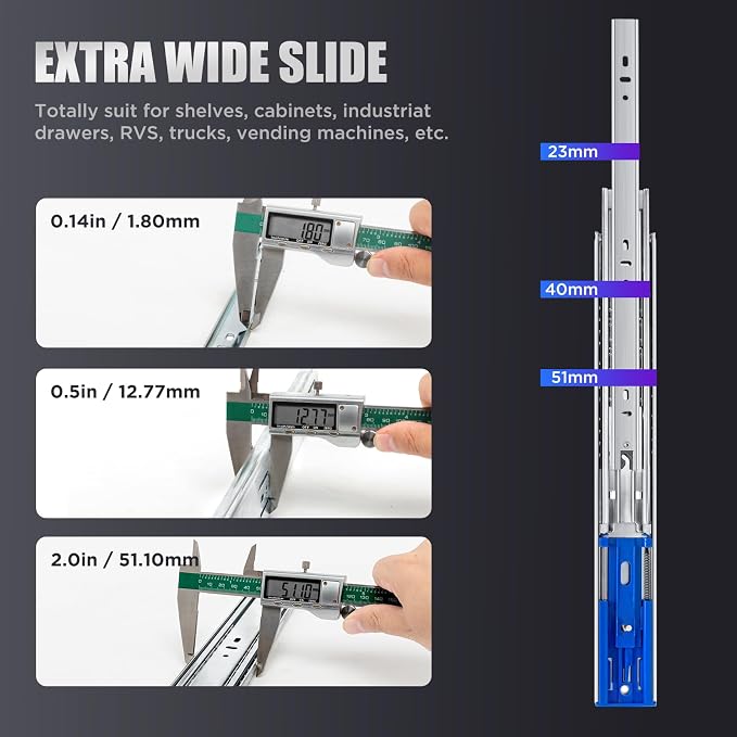 SLIDEWAY 200 Lbs Heavy Duty Drawer Slides 1 Pair 8 10 12 14 16 18 20 22 30 32 40 Inch Full Extension Ball Bearing Sliding Rails Cabinet Runners Tracks Tool Box Glides-34