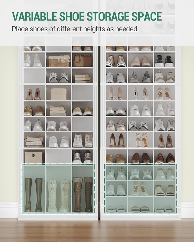 Hzuaneri 13 Tiers Shoe Storage Cabinet, Tall Shoe Cabinet with Cubby, Wooden Shoes Organizer for Closet, 39 Pairs, Shoes Cubby Organizer for Entryway, Hallway, Bedroom, White SR31003X