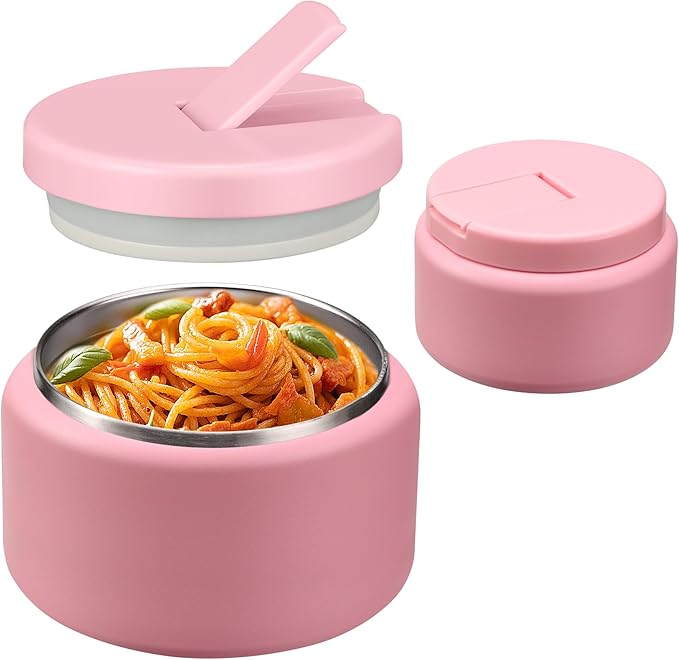 BOSEDSANG 13.5oz Soup Thermo for Hot Food Kids with Buckle Lid Insulated Vacuum Food Jar Wide Mouth Leakproof Stainless Steel Lunch Container- Pink