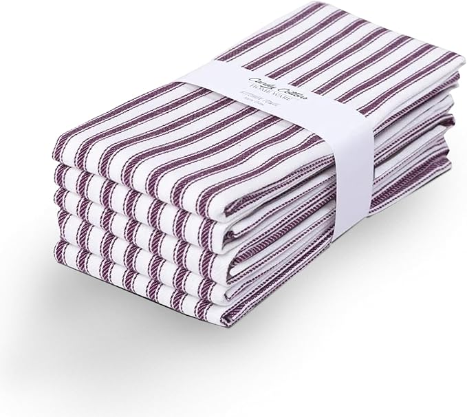 Stripe Kitchen Towels Decor Hanging Loop Tea Dish Towels Boho Absorbent Festive Gift Set of 6 Pantry Reusable 18x28 Inch Kitchen Dish Towels|Trendy Spring French Stripe|Purple