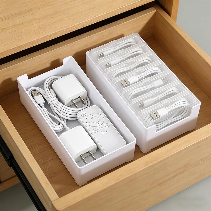 4 Set Cable Organizer Box with 28 Clear Switch Case Power Cord Organizer Desktop Cable Management Box Desktop Charger Cord Storage Organizer Box for Office Home Desk Accessories Stationery Supplies