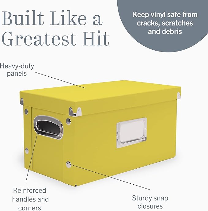 Snap-N-Store Vinyl Record Storage Box - 7"/45 RPM - 1 Pack- Crate Holds up to 75 Vinyl Albums - Yellow