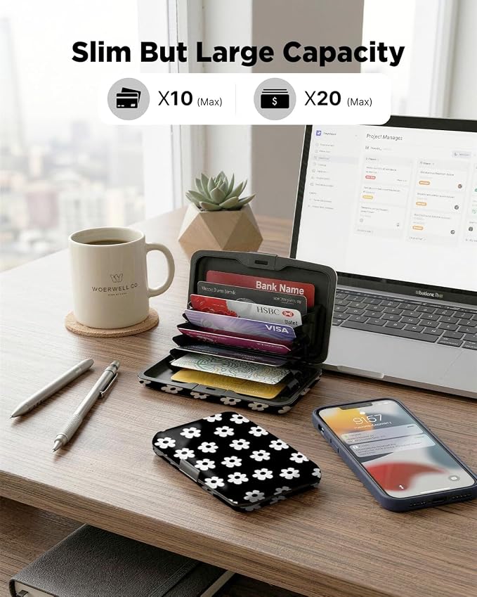 Maicican RFID Blocking Aluminum Credit Card Holder | Slim Metal Wallet for Women & Men, Business Card Case for Travel, Fits Front Pocket, Card holder wallet - White flowers