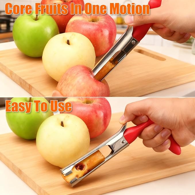 Bestac Apple Corer - Stainless Steel Sharp & Safe Easy to Remove Cores for Apples/Pears Clean & Efficient Ideal for Home Kitchen & Baking (Red)