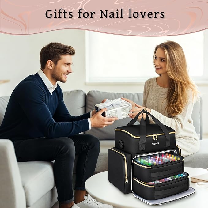 YOREPEK Extra Large Nail Polish Organizer Case for 96 to 100 Bottles (15ml) | Gel Polish Travel Case Bag with 2 Removable Pouches Fits Nail Supplies, Gel Nail Kit, UV lamp, Manicurist Nail Tech Gifts