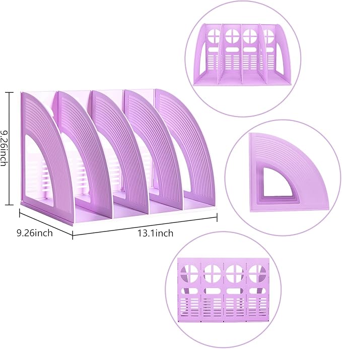 A4 File Holder Magazine File Folder Desk Organizer, 4 Vertical Compartments Bookshelf Document Divider Paper Box Bookends for Office Home Organization and Storage Racks