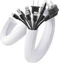 AGPTEK Cable Sleeve, 6.6ft - 1.5 inch Cable Management Desk Cord Cover Organizer Wire Hider for Home Office Computer TV Wire Loom Tubing Pet Proof Cord Protector from Cat Dog Chewing, White