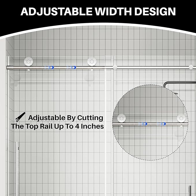 WinZo Frameless Shower Door 44-48 in W x 75 in H, Sliding Shower Door with 5/16"(8mm) Clear Tempered Glass Shower Door, Easy to Clean Bathroom, Silent Soft-Close Design, Brushed Nickel