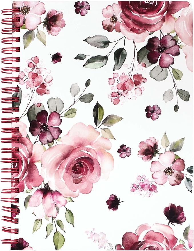Steel Mill & Co Cute Mini Spiral Notebook, 8.25" x 6.25" Journal with Durable Hardcover and 160 Lined Pages, Rose Floral