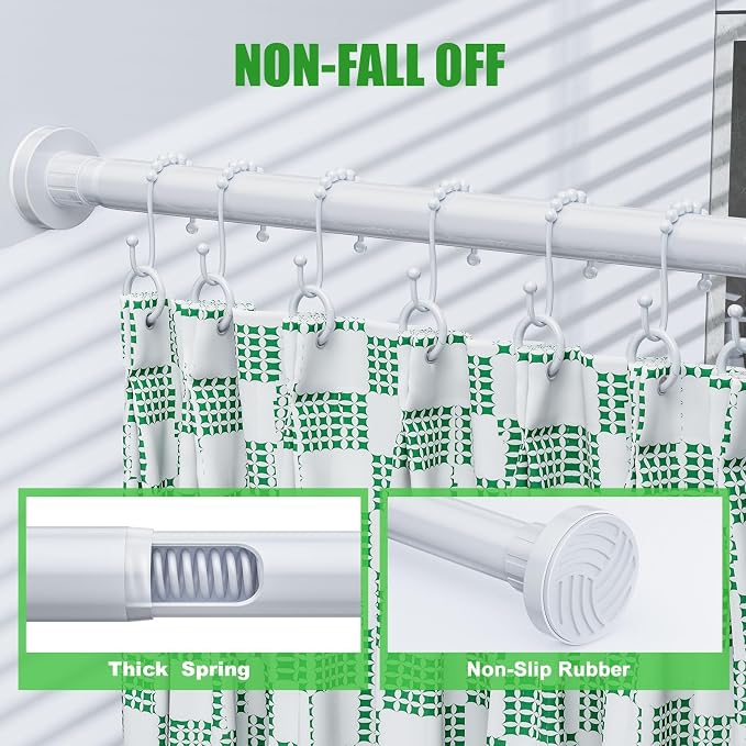 Ausemku Shower Curtain Rod 32-104 Inch Adjustable - Heavy Duty No drill Spring Tension Shower Rod, Non-Slip Rustproof Telescopic Rod for Bathroom, White