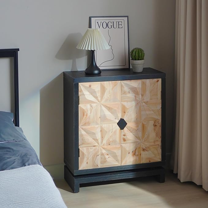 LIFE SKY 3D Geometric Storage Cabinet: Modern Double-Door Wooden Accent Furniture - Creative Studio Organizer & Home Office Decor Solution
