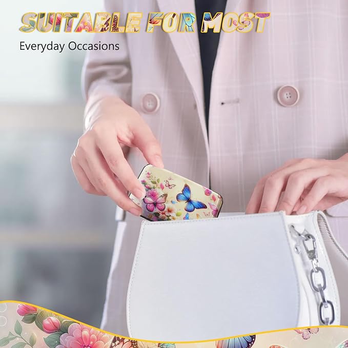 Credit Card Holder, Colorful Butterfly Mini RFID Small Aluminum Card Wallet | Blocking Slim Metal Business Card Case, RFID Blocking Front Pocket Wallet Hard Case Durable CC Holder for Women Girl
