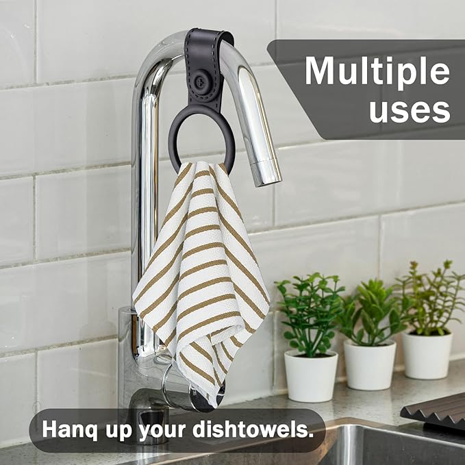 4 Pack Silicone Kitchen Towel Holder – Soft & Waterproof Bathroom and Dish Towel Holder, Towel Clips for Kitchen, Cabinet, Stove, Oven Handle or Rods (Black, Non-Slip & Heat Resistant)
