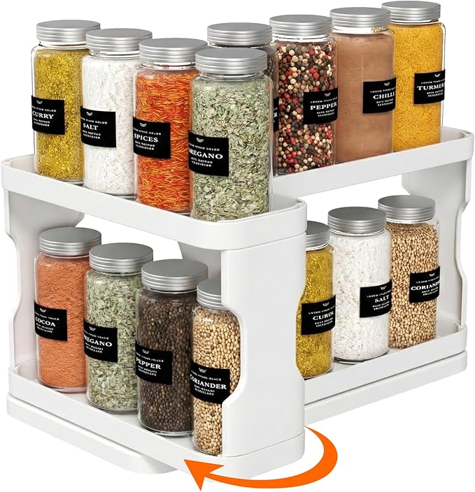 Lifewit Sliding Spice Rack for Cabinets, 6.4"H x 11.1"D x 6.1"W Slide Out Swive Cupboard Spice Organizer with Non-Slip Mat, Adjustable 2-Tier Shelves with Fence, Pull Out Medicine Cabinet Organization