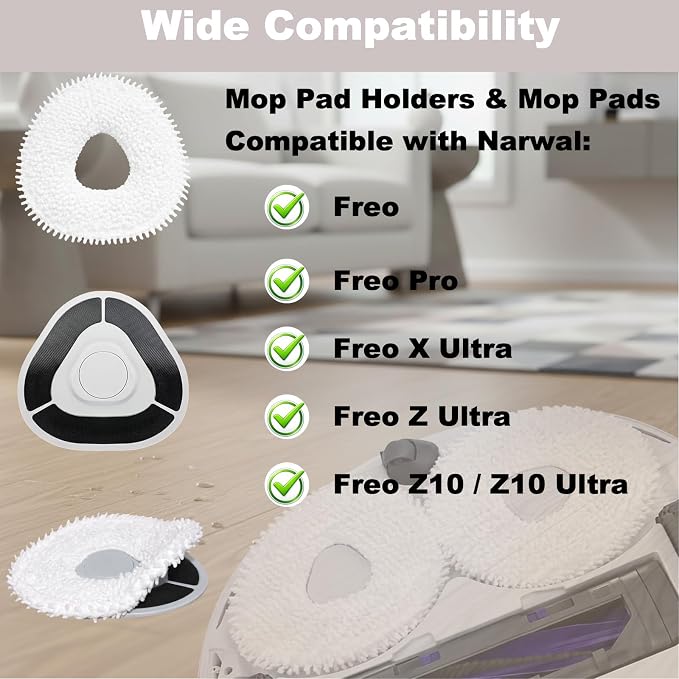 2 Mop pad Holders and 4 mop Pads,Replacement Accessories Compatible with Narwal Freo Z Ultra, Freo Z10, Freo X Ultra, Freo, Freo Pro (Freo X/Z/Z10/Pro)