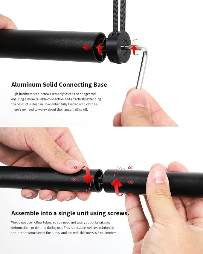 BaiNong Adjustable Closet Hanging Rod 44" Black Closet Rod Extender | Heavy Duty Double Hanging Closet Rod, Walk-in Closets, and Clothes Rack to Maximize Storage Space