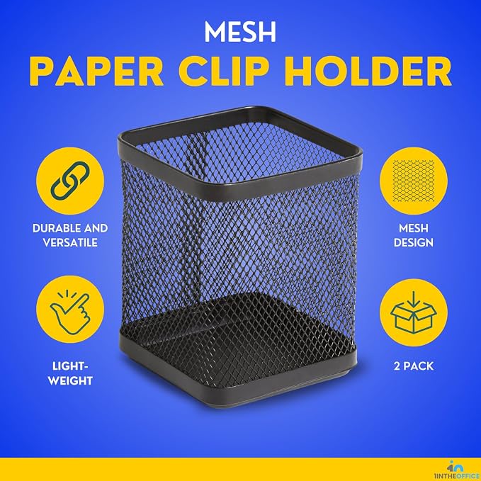 1InTheOffice Pen Cup Holder, Metal Mesh Pencil Cup Holder, Stackable Wire Mesh Regular Pencil Holder, Matte Black 2 Pack