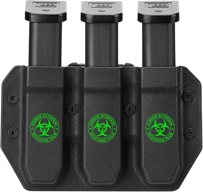 Universal Magazine Carrier | 9MM/40SW Duty Style Triple Mag Pouch | Premium Mag Holster with Combat Belt Clip for Double Stack Mags