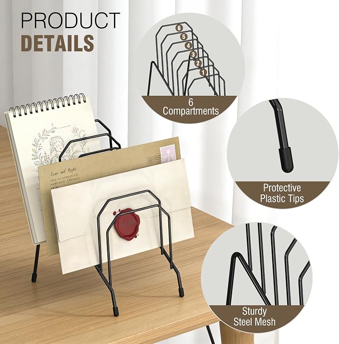 Gawerk Incline Desk Mail Organizer Letter Holder with 6-Section 4 Pack