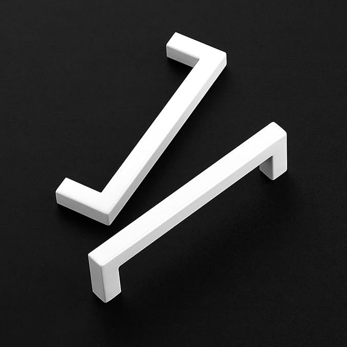 Ravinte White Square Cabinet Handles Drawer Pulls,5 Inch,1 Pack | Screws Included, Stainless Steel, Square Bar Grip, Easy Install, Kitchen Cabinet Hardware, For Cupboards, Drawers, Dressers