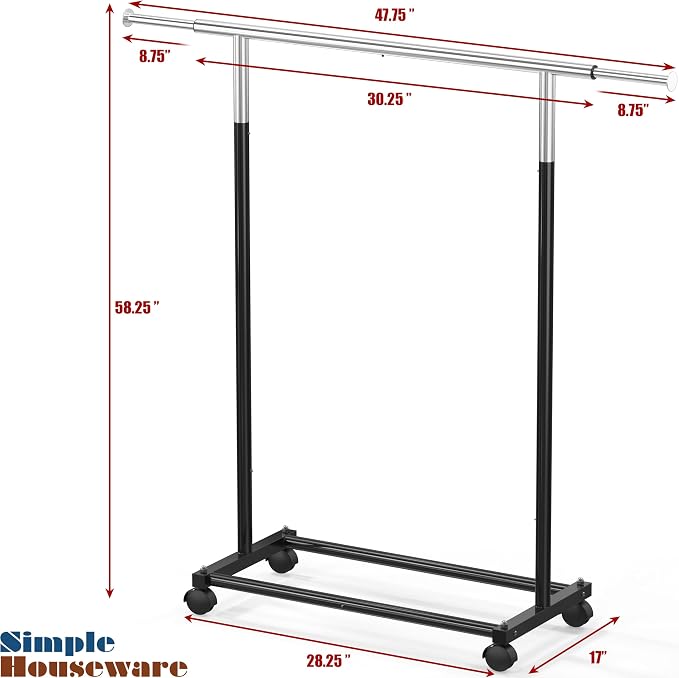 Simple Houseware Standard Rod Garment Rack, Black