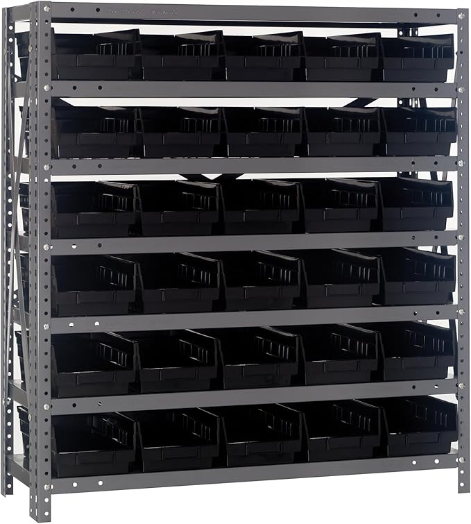 Quantum Storage Systems 1239-102BK Steel Shelving Unit with 4" Shelf Bins, 12" D x 36" W x 39" H, Black