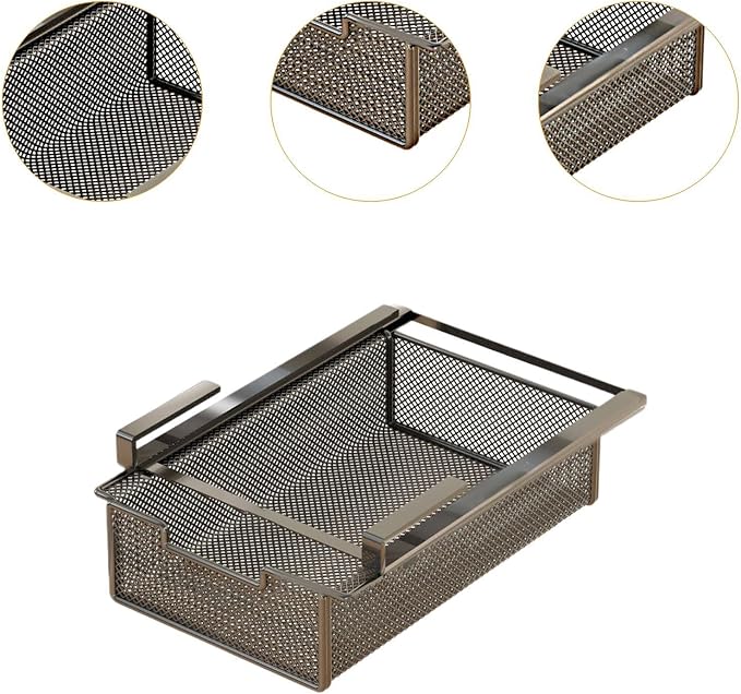 Hanging Pullout Drawer Basket Storage Organizer Multifunctional Metal Slide Out Pantry Shelf, for Bedroom, Dresser, Cabinet