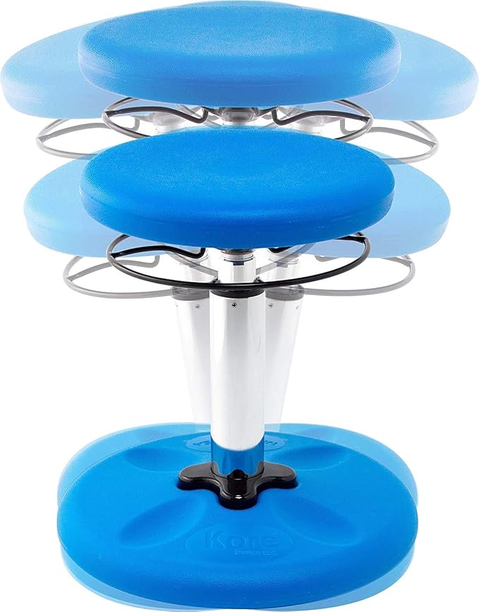KORE Design Adjustable Wobble Stool Chair, Girls + Boys Kid Desk Stools, Ergonomic Small Office Chairs, Flexible Seating for Active Kids, ADD/ADHD, Classroom, Home, Age 6-11, Standard (14-19in), Blue