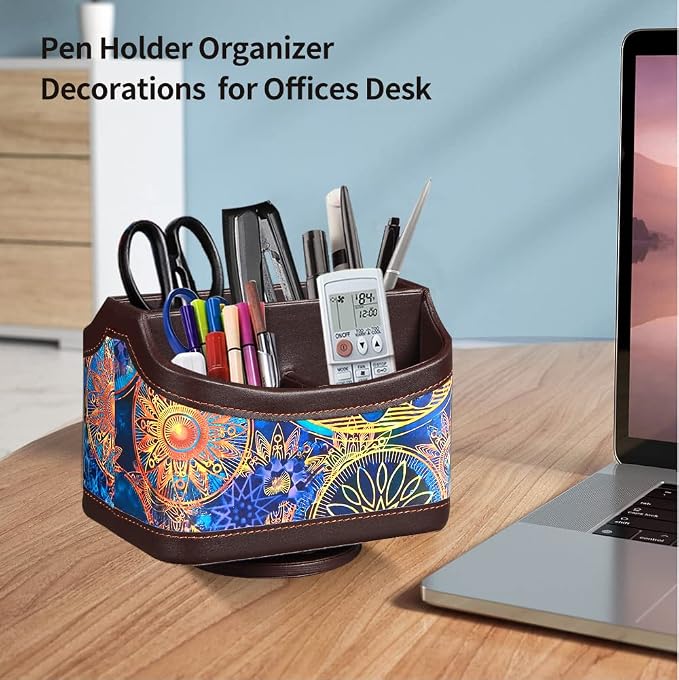 PU Leather 360° Rotatable Remote Control Holder, TV Remote Caddy for Table | Colorful Art Supply Organizer Pen Holder, Multi-Functional Desk Organizer for Nightstand,Living Room,Home and Office Decor
