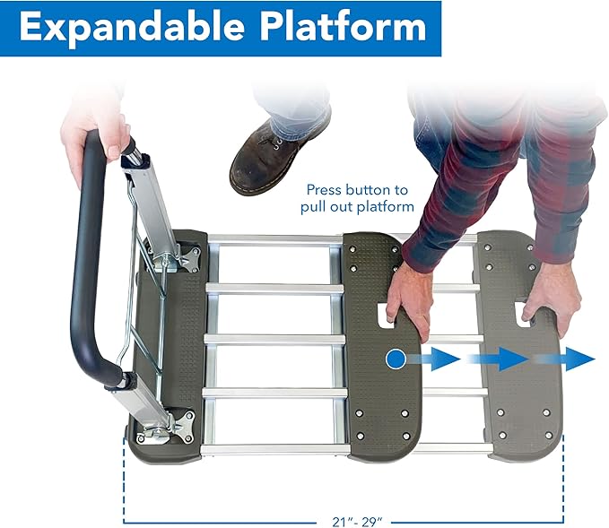 Mount-It! Foldable Push Cart, Utility Dolly Platform Cart, Adjustable Length, Folding Hand Truck, Portable Dolly for Moving Boxes, Appliances, Furniture, 330 lbs Capacity