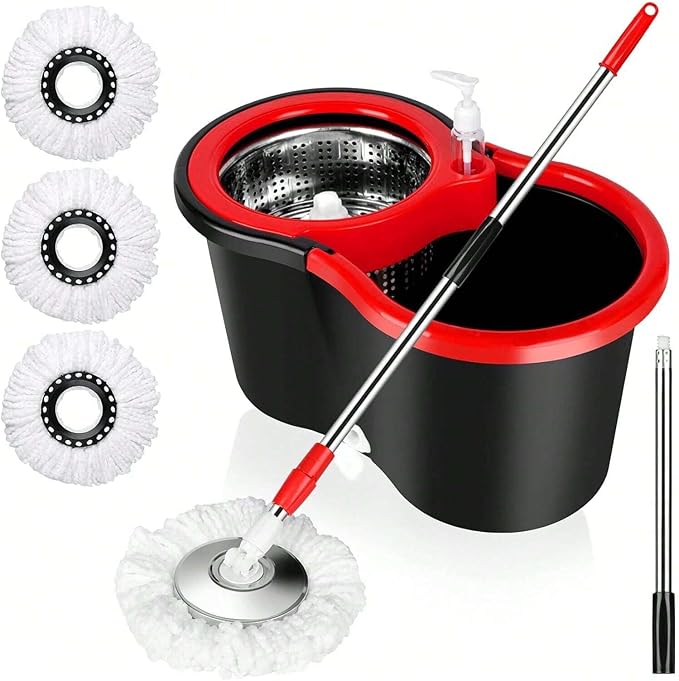 360° Spin Mop & Bucket System – 20QT Floor Cleaning Set with 3 Microfiber Mop Heads & 61" Adjustable Stainless Steel Handle for Effortless, Streak-Free Cleaning