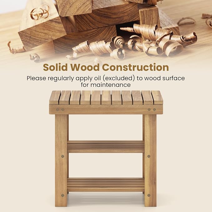 GOFLAME Wooden Shoe Rack Bench, 3-Tier Free Standing Entryway Bench Seat with Slatted Shelves, Shoe Storage Organizer for Entryway, Hallway, Bedroom, Living Room, Small Space, 19"x11"x18"