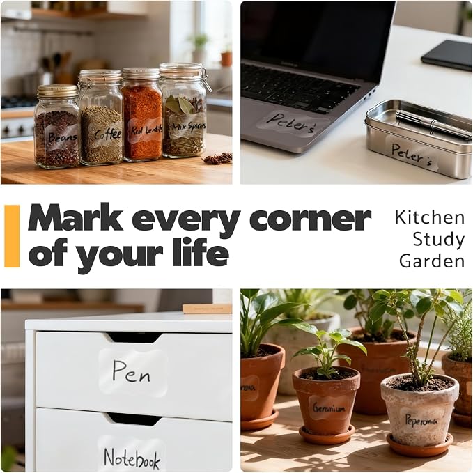 JIEHENG 180Pcs Chalkboard Labels for Jars, Waterproof Reusable Blackboard Stickers with 2 Liquid Chalk Markers, Kitchen Organization Labels Removable (Transparent, Wavy)