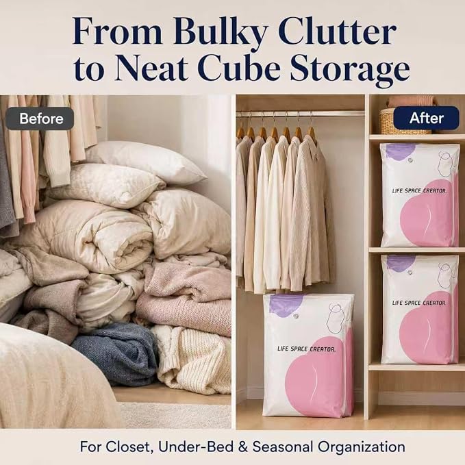 3 Pack No Pump Vacuum Storage Bags, 23.6 x 12.6 x 39.4 in | Large capacity space saver compression bags for comforters blankets bedding seasonal clothes closet organization and moving